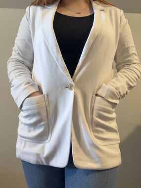 LOFT Cream Single-Button Blazer with Patch Pockets